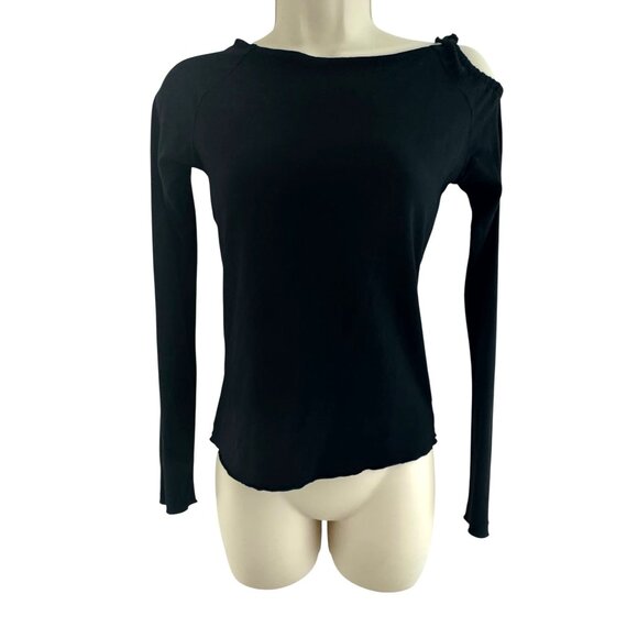 Bebe Sexy Black Stretch Knit Top One Cold Shoulder Long Sleeves Size S Evening - Picture 2 of 7